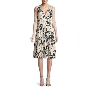 Johnny Was Jade Juliette Tiered Silk Black Cream Floral Dress Size XS